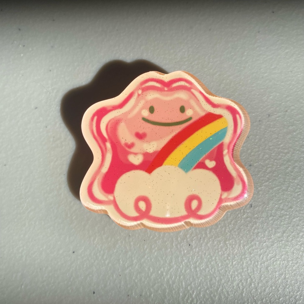 Rainbow Ditto Glittery Pin Pokemon Kawaii Acrylic Glitter Brooch Small Artist